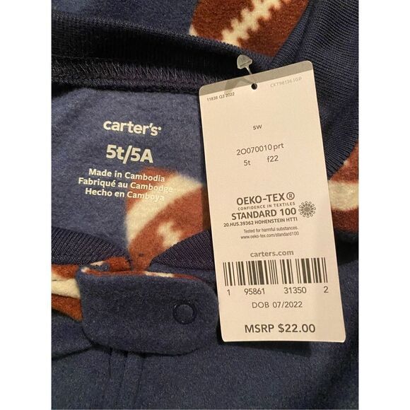 Carter's Boys 5T Football Fleece Footed Paiamas - Picture 7 of 7